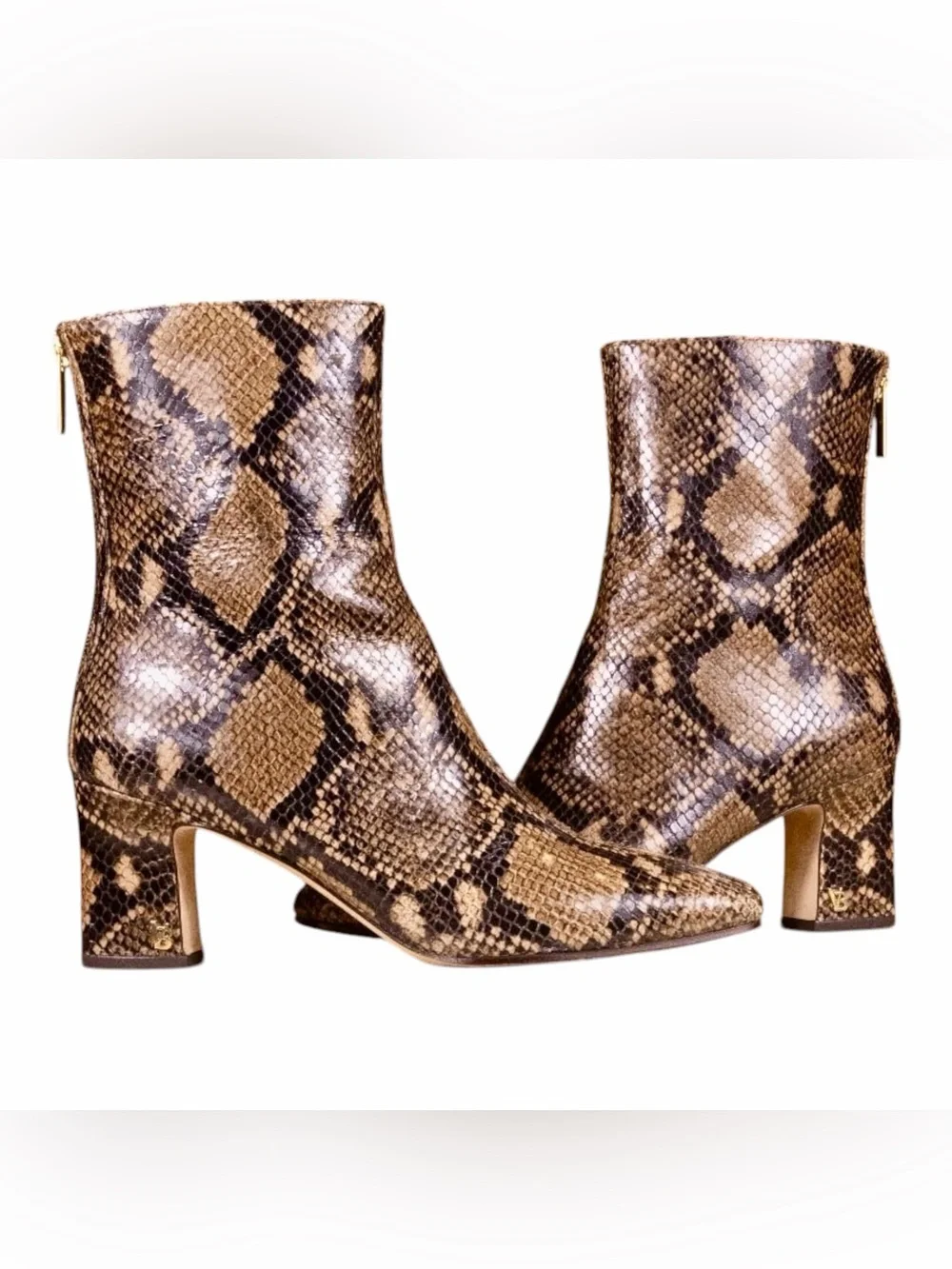 Veronica Beard Italian Faux Snake Square Toe Back Zip Ankle Boots - Brown